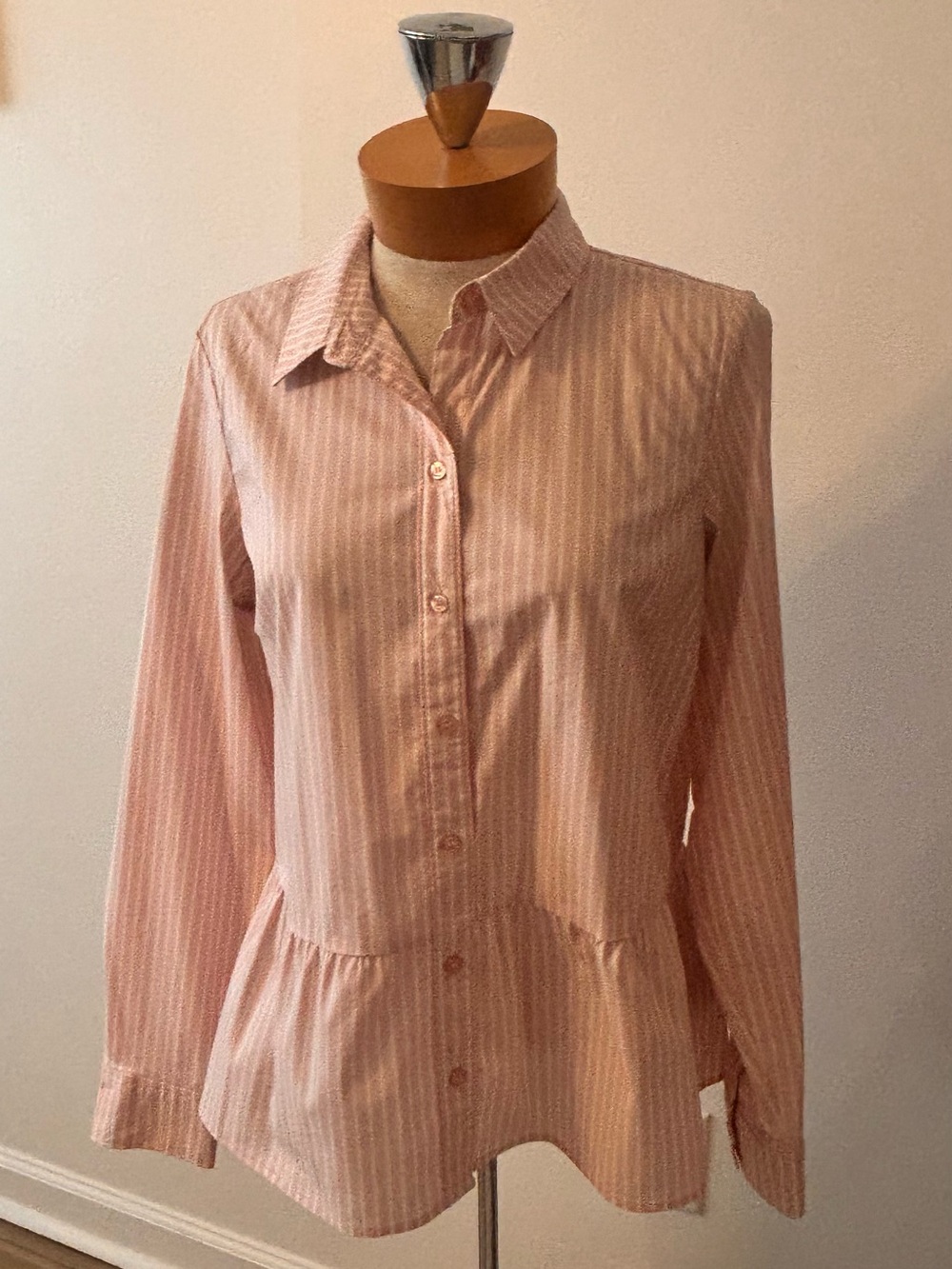 The Limited Light Pink Striped Peplum Button-Down Shirt